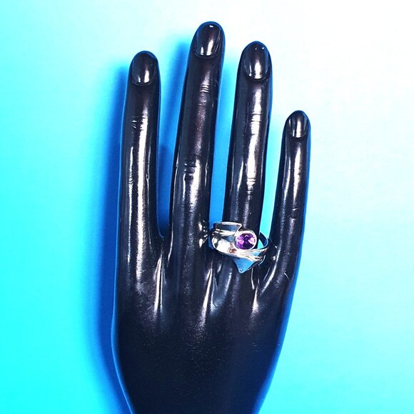 Unique Vintage Sterling Silver Natural Amethyst Floral Statement Ring – Size 9 - Picture 15 of 15